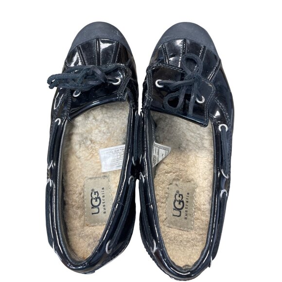 UGG Ashdale Black Patent Leather Sheepskin Rain Duck Shoes Sz 8 SKU 9488 - Picture 15 of 16